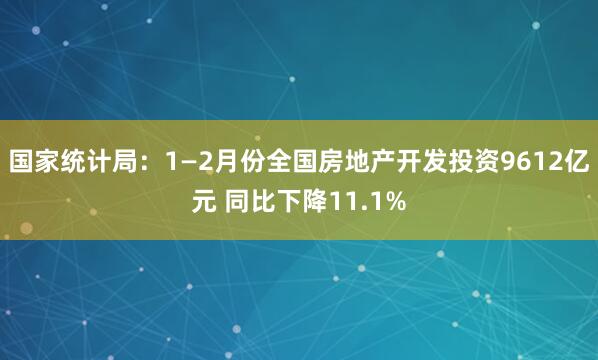 国家统计局：1—2月份全国房地产开发投资9612亿元 同比下降11.1%