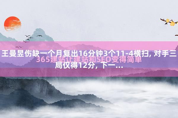 王曼昱伤缺一个月复出16分钟3个11-4横扫, 对手三局仅得12分, 下一...