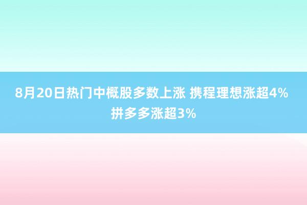 8月20日热门中概股多数上涨 携程理想涨超4% 拼多多涨超3%