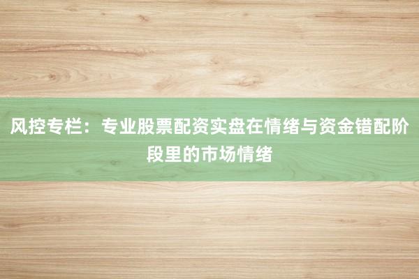 风控专栏：专业股票配资实盘在情绪与资金错配阶段里的市场情绪