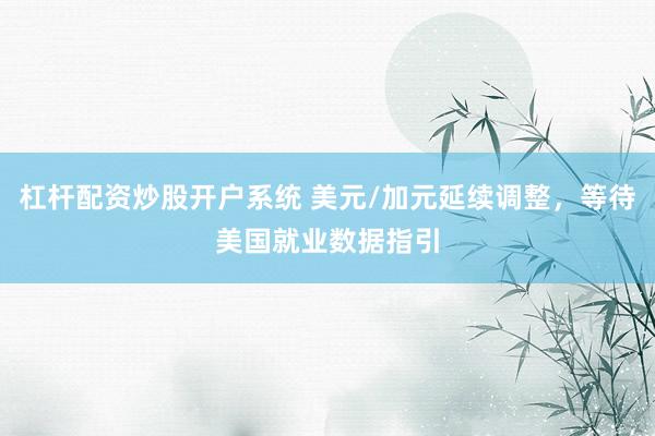 杠杆配资炒股开户系统 美元/加元延续调整，等待美国就业数据指引