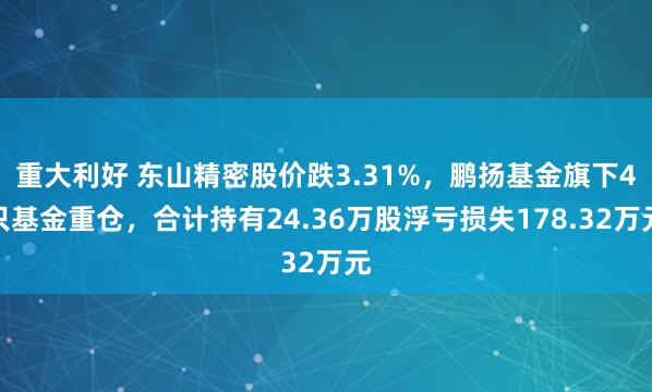 重大利好 东山精密股价跌3.31%，鹏扬基金旗下4只基金重仓，合计持有24.36万股浮亏损失178.32万元