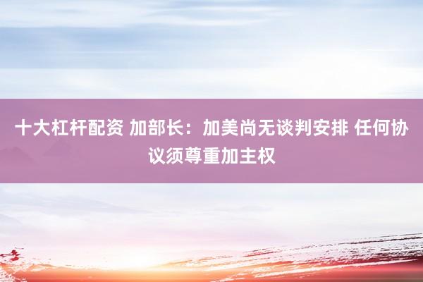 十大杠杆配资 加部长：加美尚无谈判安排 任何协议须尊重加主权