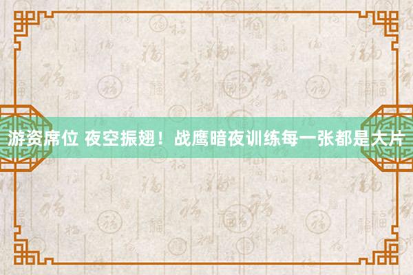 游资席位 夜空振翅！战鹰暗夜训练每一张都是大片