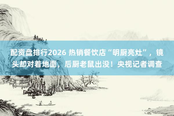 配资盘排行2026 热销餐饮店“明厨亮灶”，镜头却对着地面，后厨老鼠出没！央视记者调查